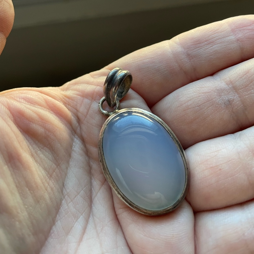 Sterling Silver 925 Stamped Blue Chalcedony pendant